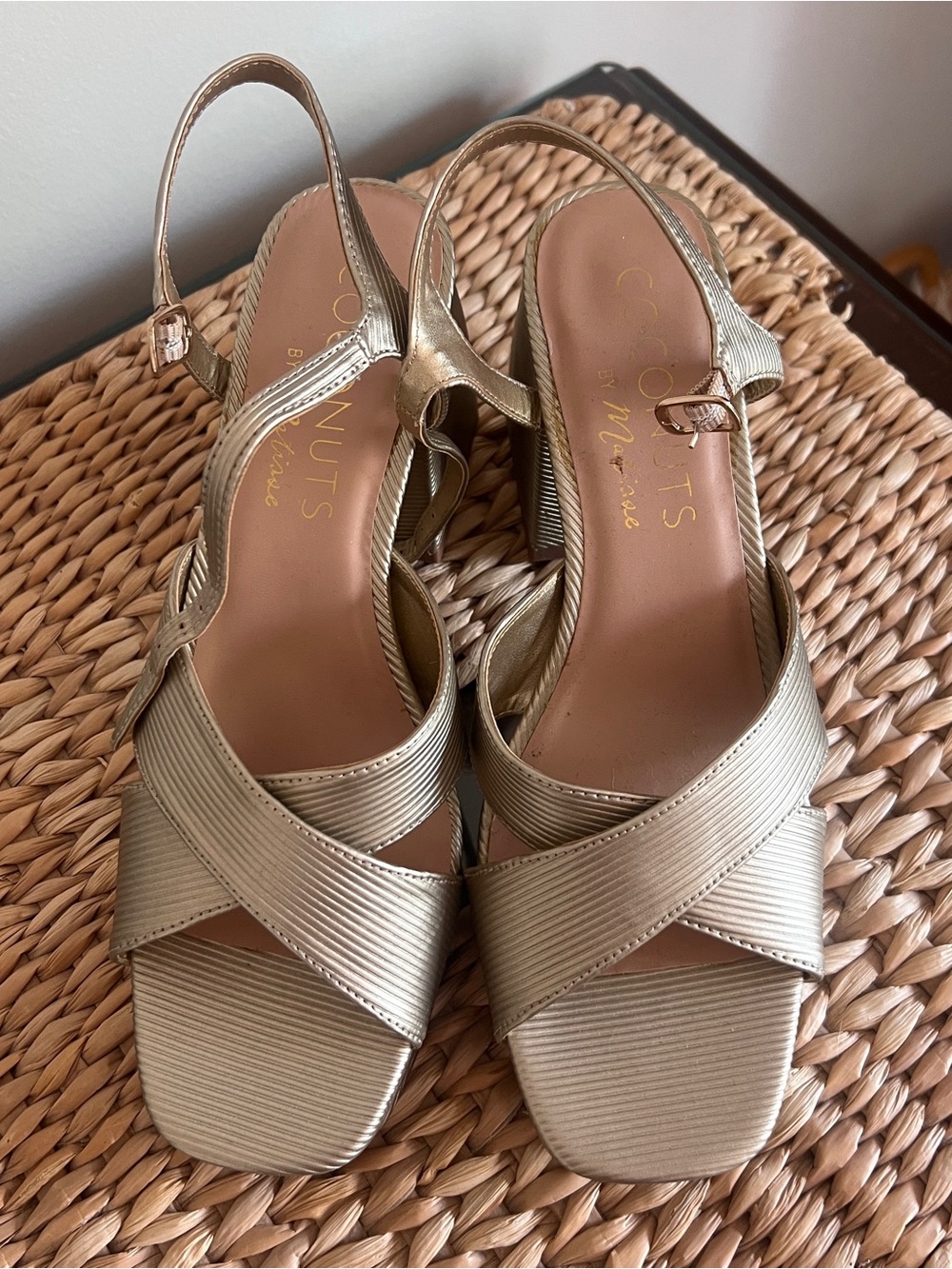 Coconuts by Matisse Metallic Gold Crisscross Slingback Heels